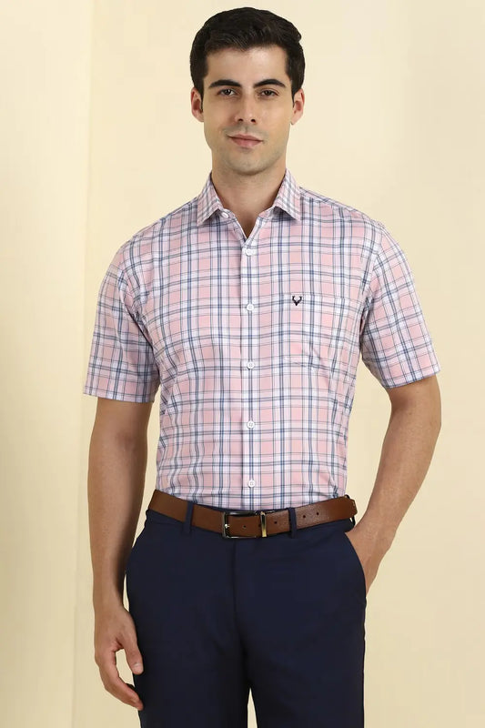 Pink Check Half Sleeves Formal Shirt