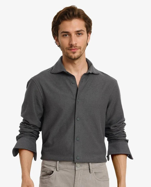 Textured Knit Cotton Shirt - Dark Green