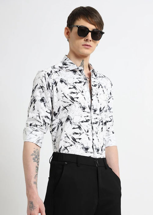 White Marble Viscose Printed Shirt
