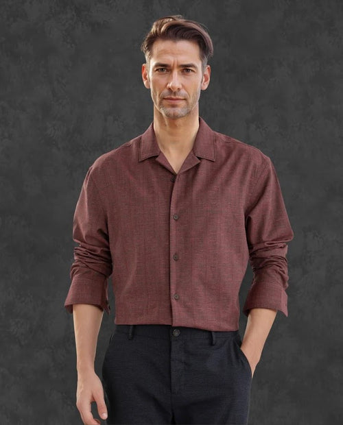 Cuban Collared Cotton Blend Checked Shirt - Maroon