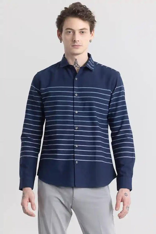 Stripivolve Stripe Cotton Shirt - Navy