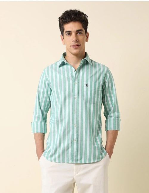 Vertical Striped Cotton Spandex Shirt 