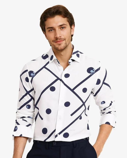 Geometric Print Viscose Shirt Laveno-1 - Off White 