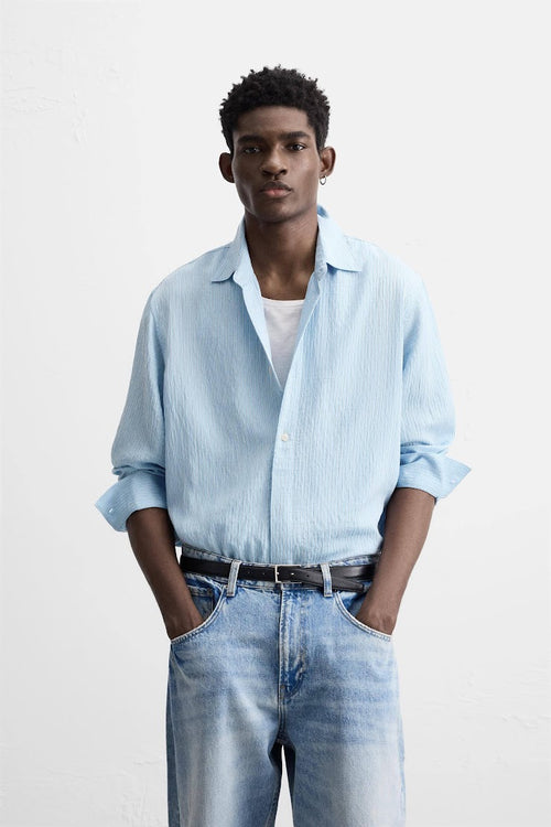 Collared Neck Floral Print Viscose Blend Shirt Taks - White