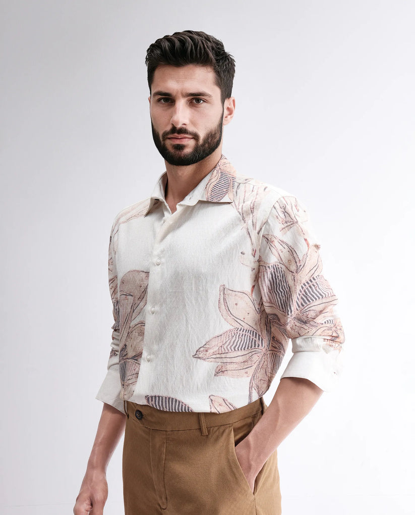 Collared Neck Floral Printed Shirt