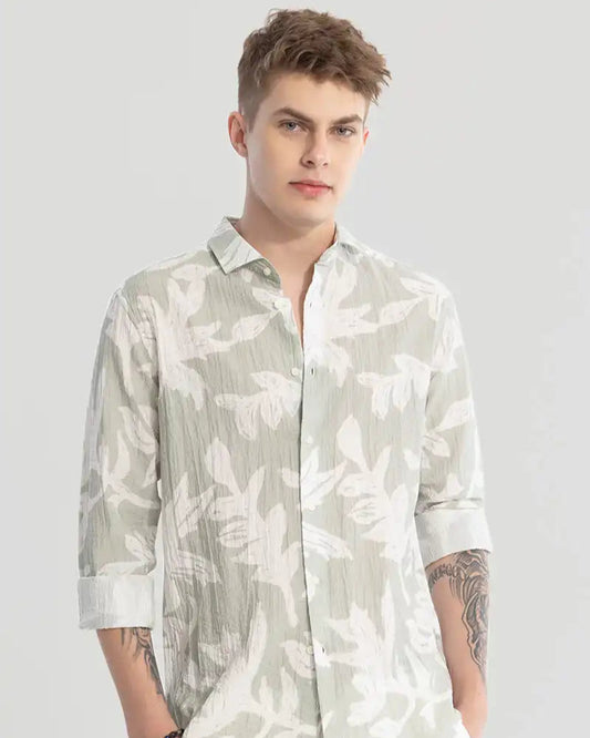 Textured Leaf Print Shirt